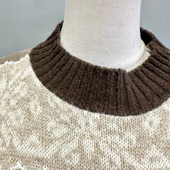 Vintage 90s Basic Editions Brown Fair Isle Mock Neck Sweater Size medium - Picture 5 of 15